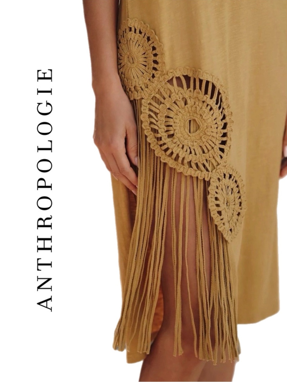 Anthropologie Celandine Short-Sleeve Embellished Side Slit Midi Dress
